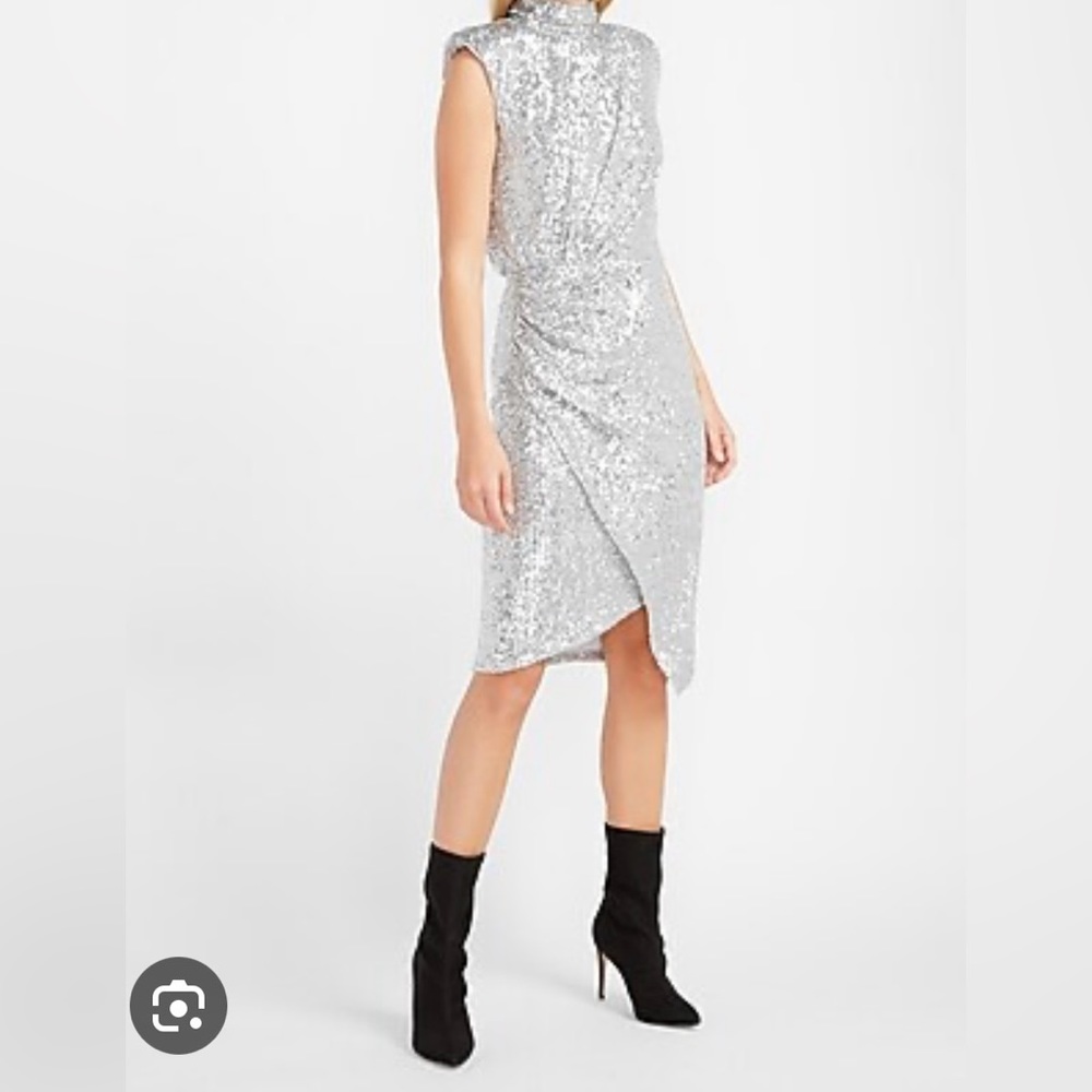 Express NWT Sequin asymmetrical mock neck dress.